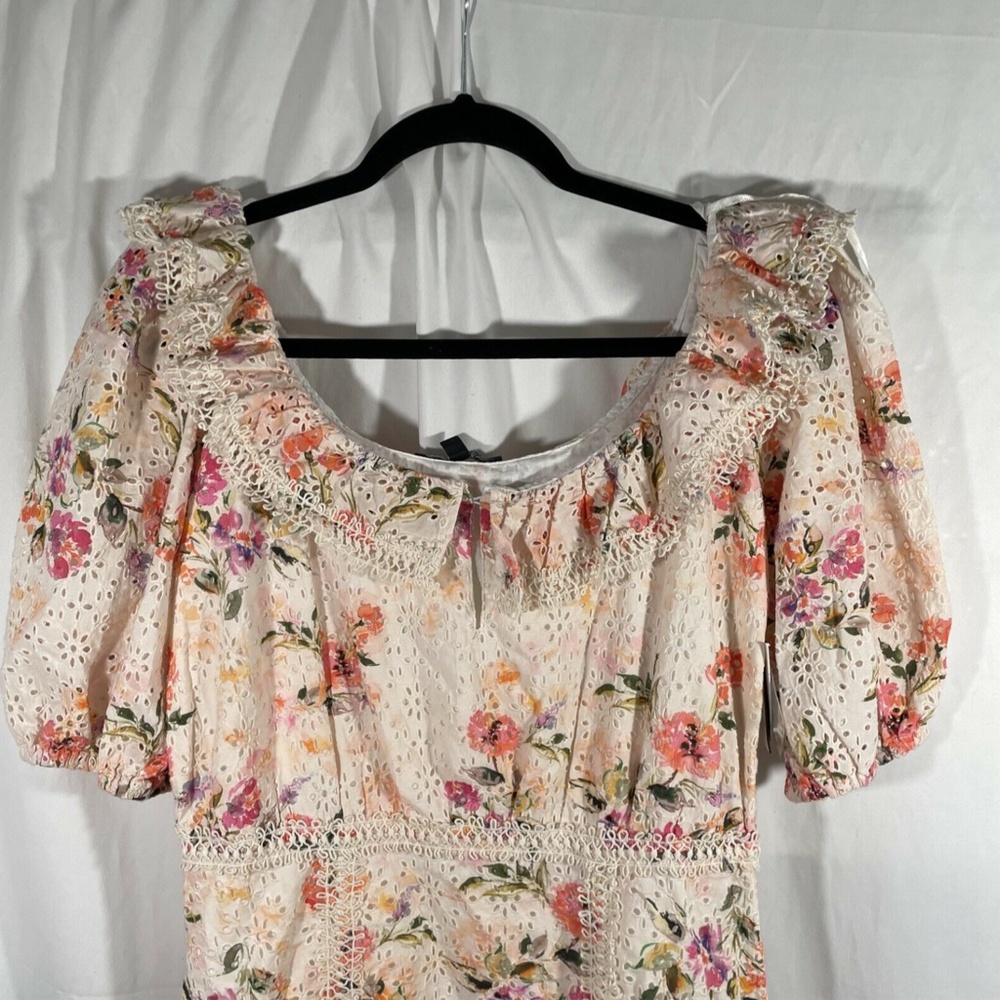 NWT GUESS [SZ Medium ] Martina Aged Floral‎ Cotton Eyelet Dress in Pinks - Picture 8 of 12